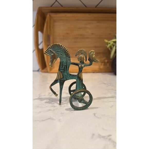 Antique Bronze Figurine of Athena Sculpture Goddess Athena chariot owl 70s 60s